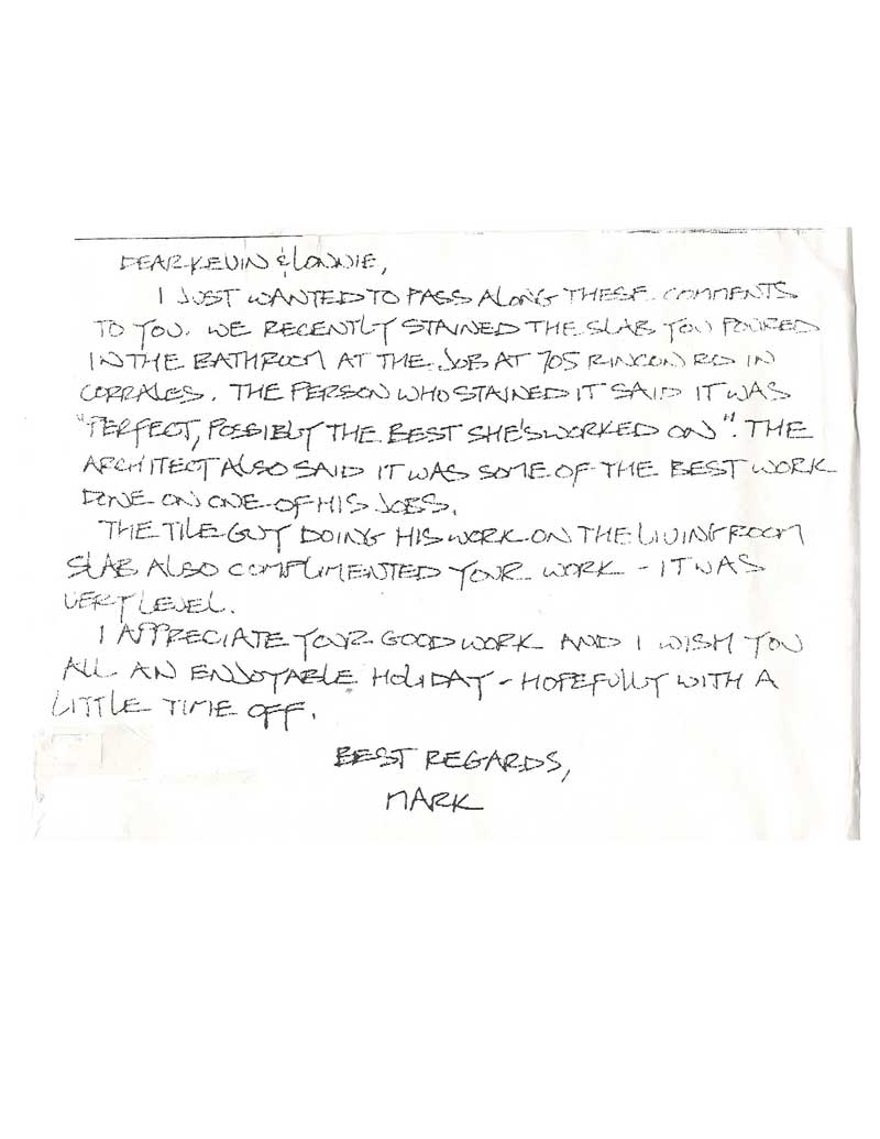 Handwritten client testimonial